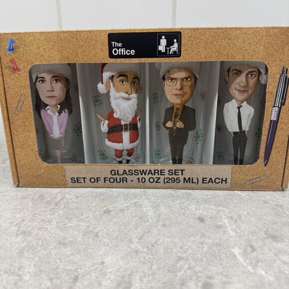 The Office Glassware set of four 10 oz. drinking glasses. Brand new in box - Picture 1 of 6